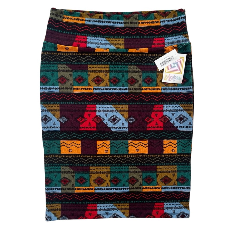 Lularoe Women’s Sz Large Multicolor Tribal Geometric Pattern Cassie Pencil Skirt